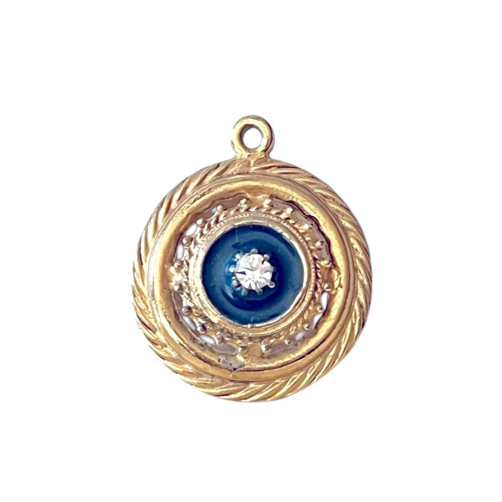 Vintage Florenza Gold Circular Rhinestone Pendant